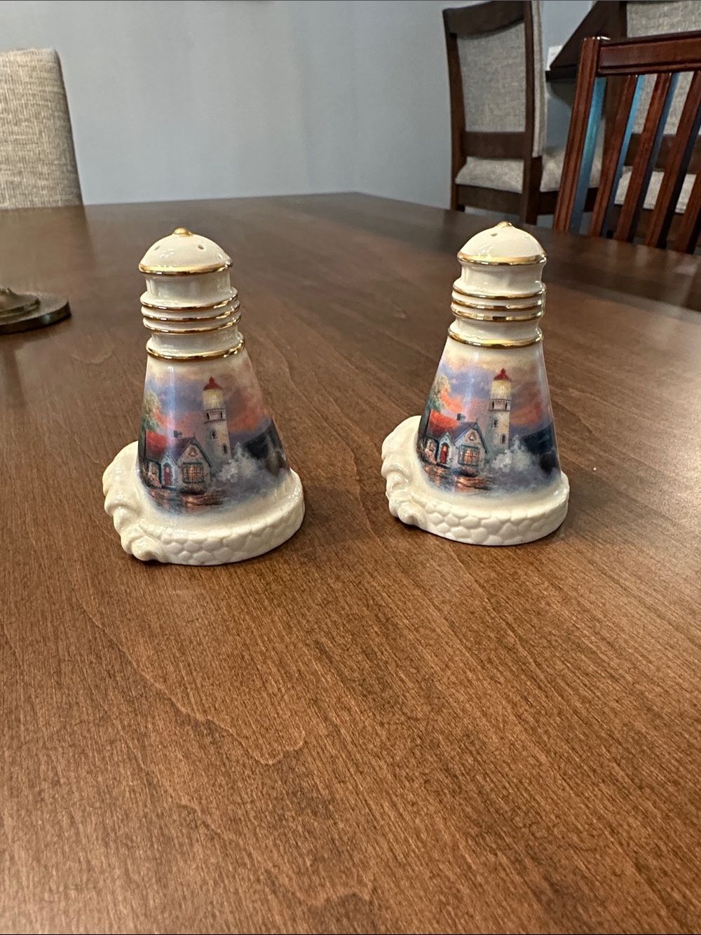 Lenox White and Gold Lighthouse Salt & Pepper Shakers